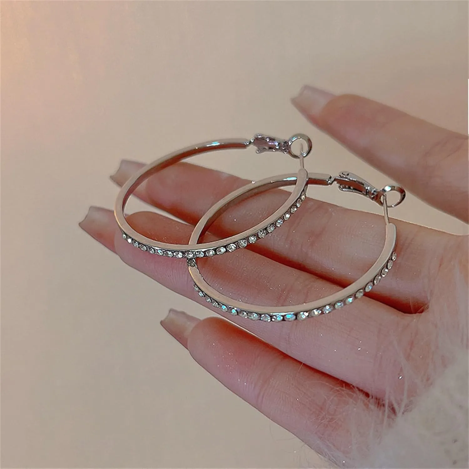 Hoop Earring Sterling Silver 40mm Plated Gold/Silver Trendy Earrings for Women 2024 Lightweight Hypoallergenic Earrings