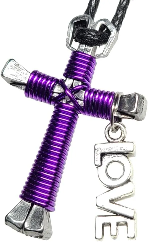 Horseshoe Nail Cross Key Chain (Amethyst)
