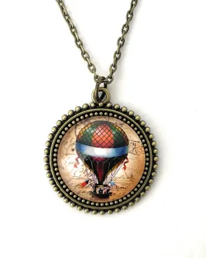 Hot Air Balloon Necklace for Women - Vintage Style Colorful Pendant - Cameo Style Jewelry