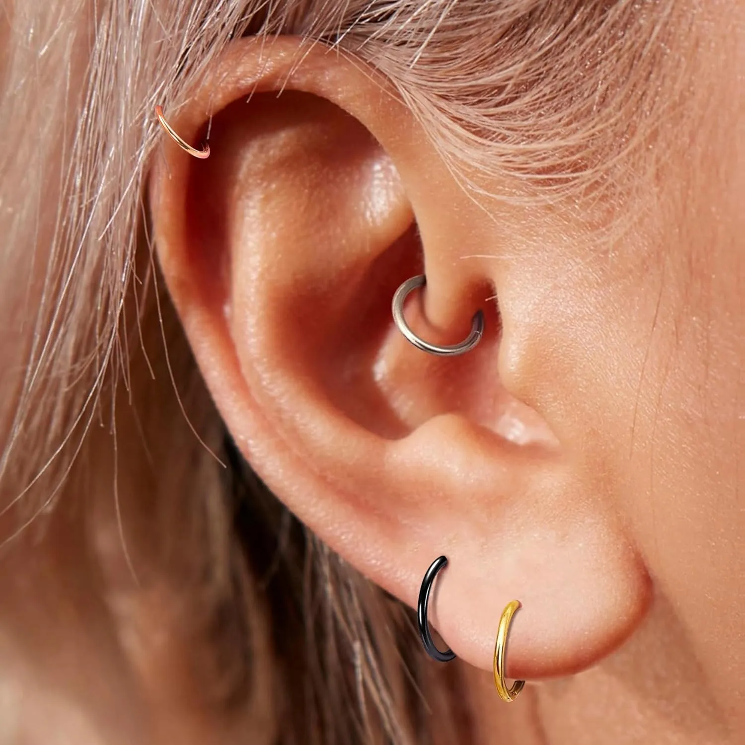 Hypoallergenic ANNGEE Nose Piercing Rings Collection: 316L Surgical Steel Hoop Earrings for Septum, Cartilage, Hinged Helix, Rook, Conch, Tragus, Lip