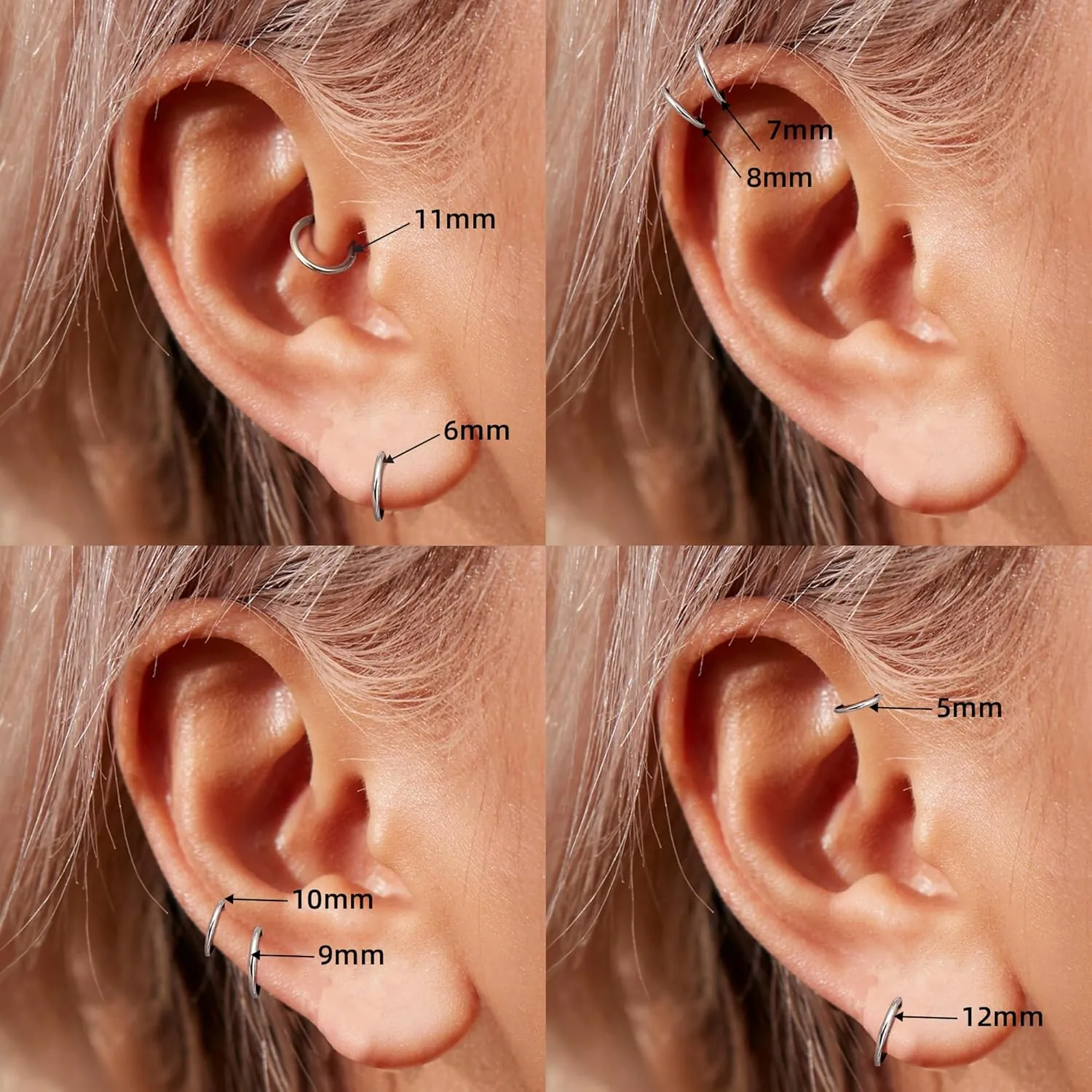 Hypoallergenic ANNGEE Nose Piercing Rings Collection: 316L Surgical Steel Hoop Earrings for Septum, Cartilage, Hinged Helix, Rook, Conch, Tragus, Lip