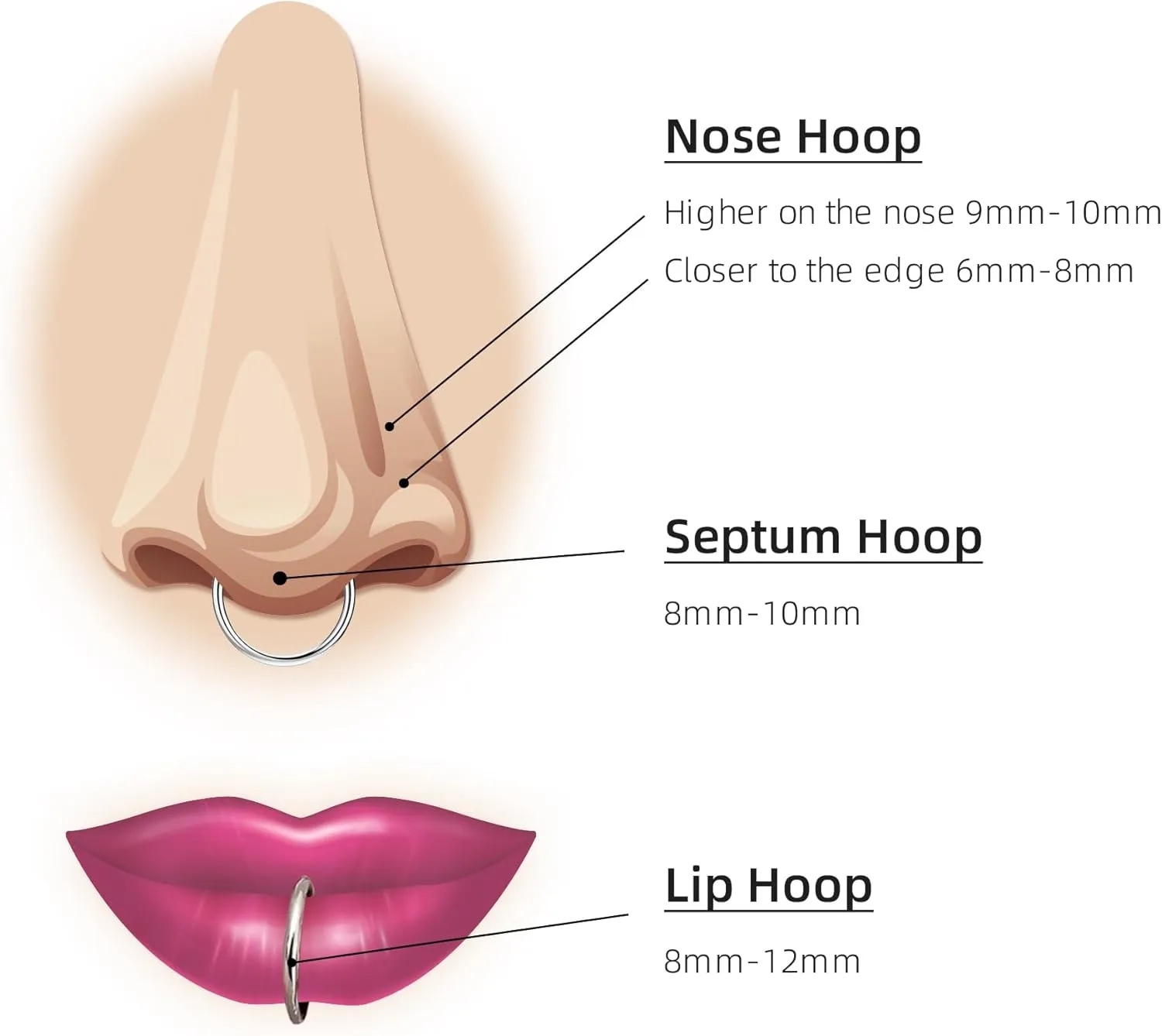Hypoallergenic ANNGEE Nose Piercing Rings Collection: 316L Surgical Steel Hoop Earrings for Septum, Cartilage, Hinged Helix, Rook, Conch, Tragus, Lip