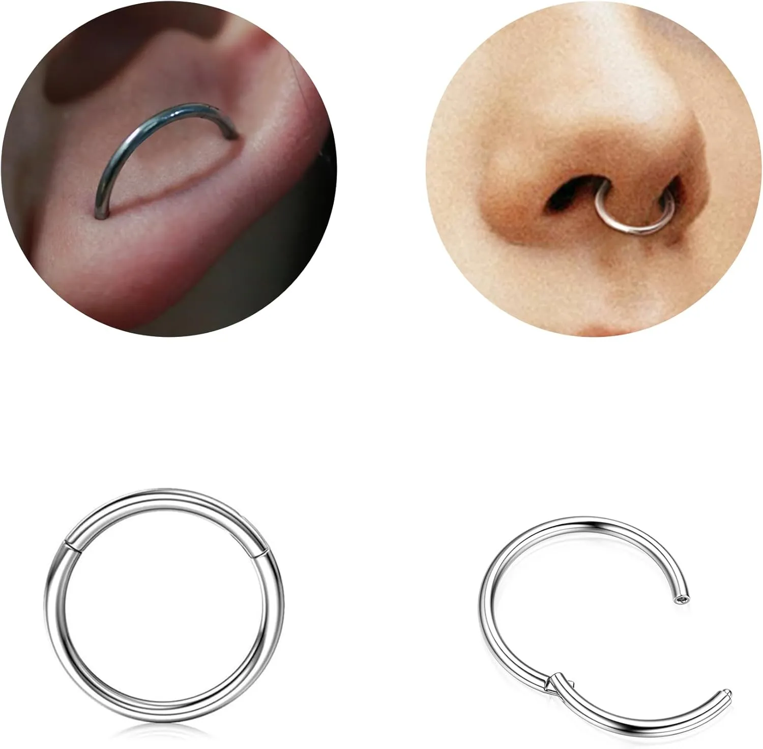 Hypoallergenic ANNGEE Nose Piercing Rings Collection: 316L Surgical Steel Hoop Earrings for Septum, Cartilage, Hinged Helix, Rook, Conch, Tragus, Lip