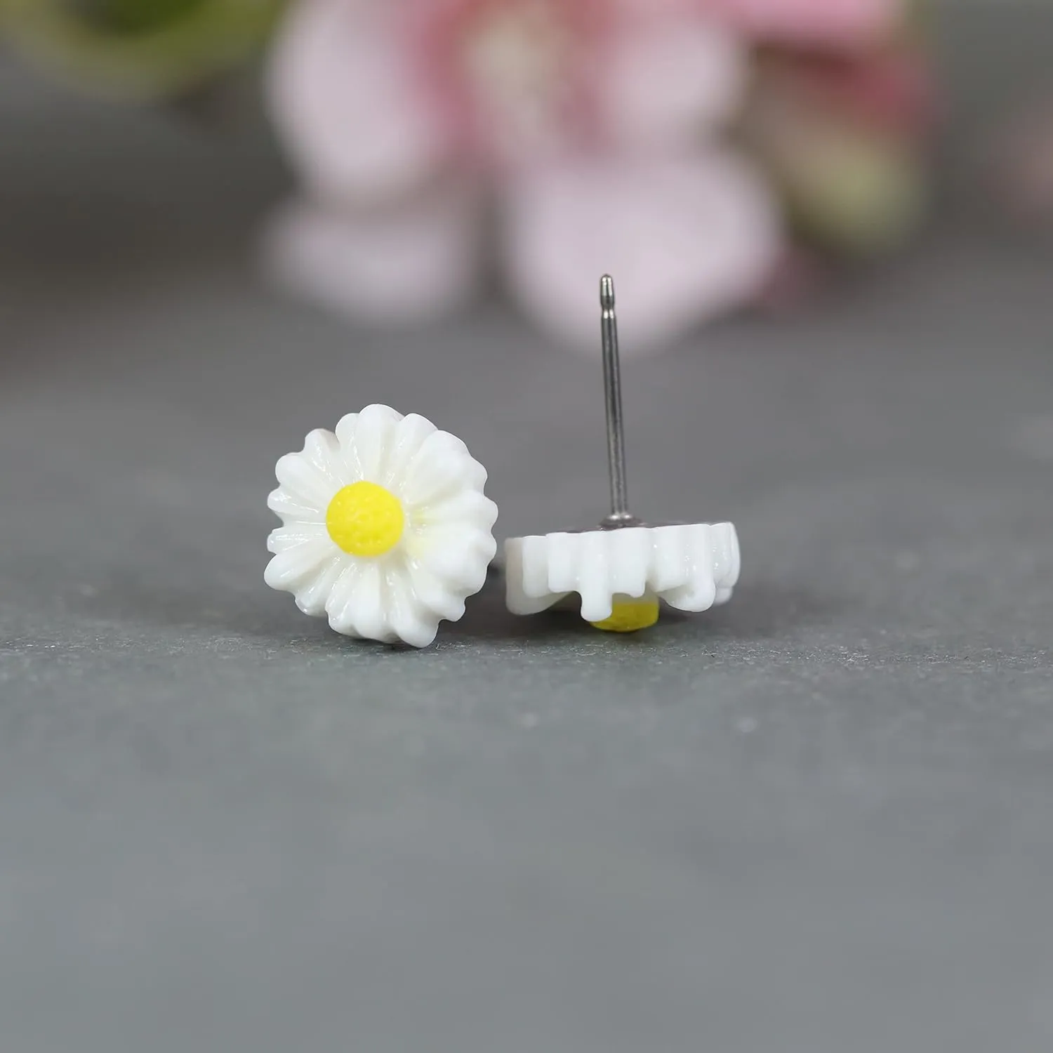 Hypoallergenic Daisy Earrings Pure Grade 1 Titanium for Sensitive Ears Handmade Flower 11mm