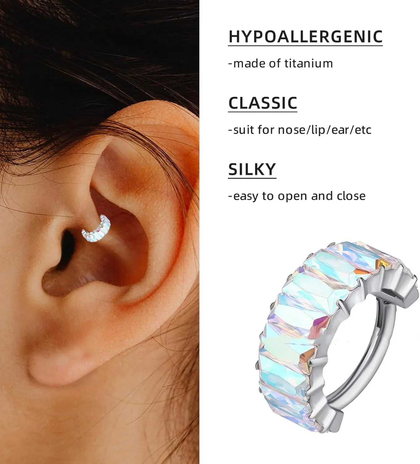 Hypoallergenic Nose Piercing Rings Collection: 316L Surgical Steel Hoop Earrings for Septum, Cartilage, Hinged Helix, Rook, Conch, Tragus, Lip