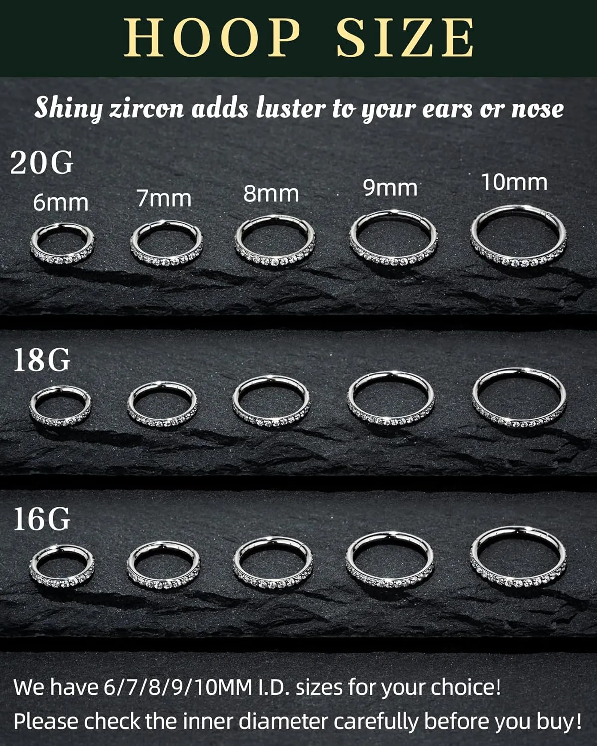 Hypoallergenic Nose Rings Hoops - 20G 18G 16G G23 Titanium Cartilage Earrings Septum Jewelry Hinged Segment Ring CZ Paved Lip Conch Daith Rook Helix Tragus Lobe Snug Body Piercing 6/7/8/9/10MM
