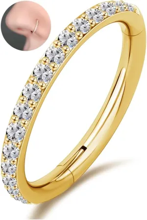 Hypoallergenic Nose Rings Hoops - 20G 18G 16G G23 Titanium Cartilage Earrings Septum Jewelry Hinged Segment Ring CZ Paved Lip Conch Daith Rook Helix Tragus Lobe Snug Body Piercing 6/7/8/9/10MM