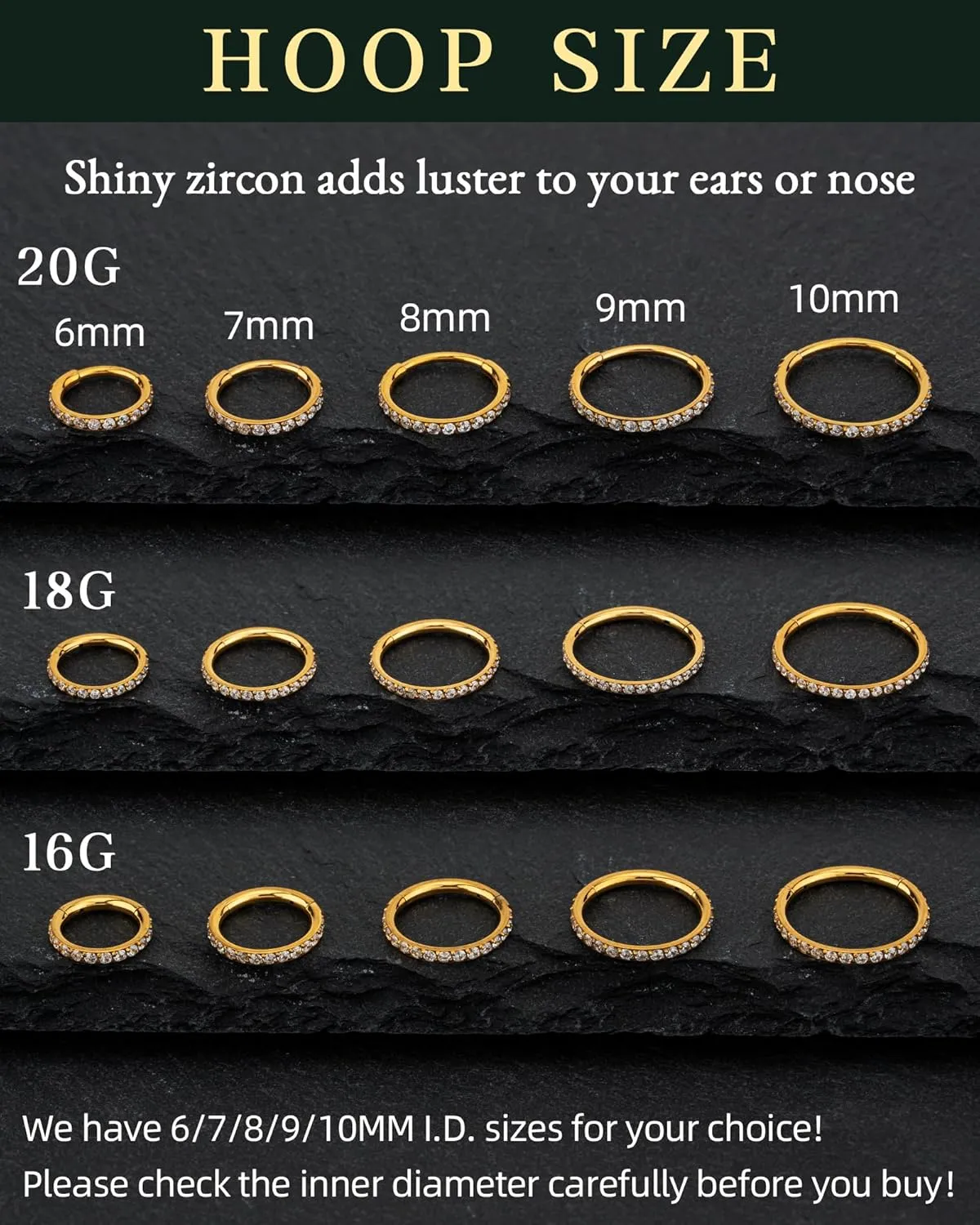 Hypoallergenic Nose Rings Hoops - 20G 18G 16G G23 Titanium Cartilage Earrings Septum Jewelry Hinged Segment Ring CZ Paved Lip Conch Daith Rook Helix Tragus Lobe Snug Body Piercing 6/7/8/9/10MM