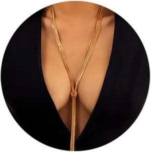 IFKM Long Gold Necklace for Women Dainty Lariat Gold Necklaces 14k Gold Plated Twist Snake Chain Y Necklace Simple Charm Trendy Jewelry Women Girls Gifts