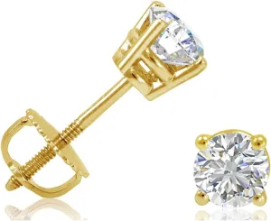 IGI Certified 1/2ct TW Round Real Diamond Stud Earrings for Women in 14K White Gold or Yellow Gold with Screw Backs
