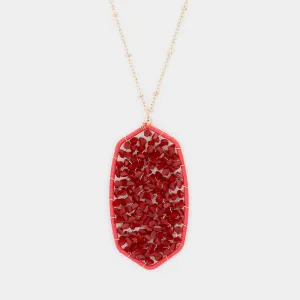 iLLASPARKZ Beaded Raffia Wrapped Hexagon Pendant Long Necklace