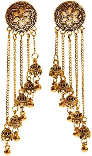 Indian Earring for Women Boho Vintage Layered Jhumka Jhumki Tassel Dangle Statement Chandelier Earrings Fashion Long Tassel Bell Drop Traditional Ethnic Gypsy Bohemian Bollywood Jewelry
