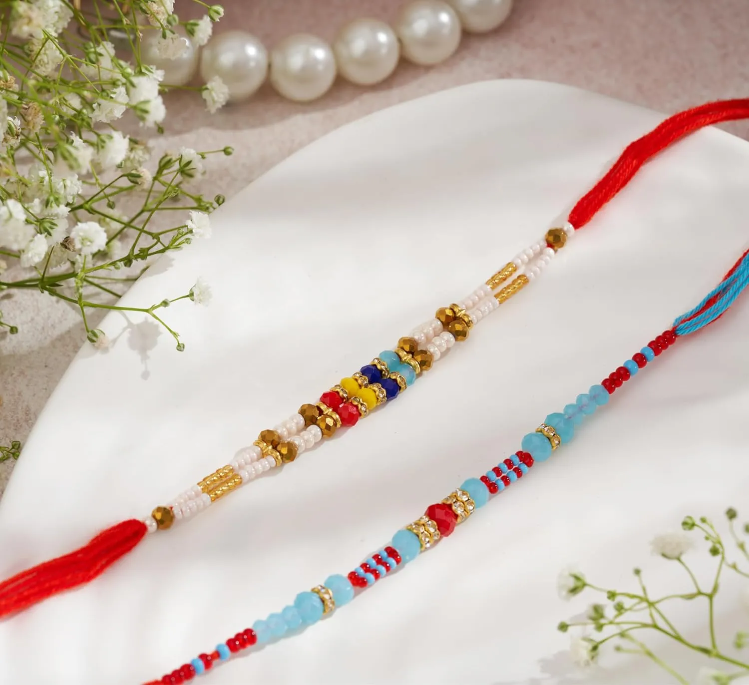IndoTribe, Rakhi For Brother with Gift Set - Set of 5, Rakhi For Brother with Card, Roli Chawal | Rakhi for Brother and Bhabhi | Rakhi Hamper For Brother | Bhaiya Bhabhi Rakhi | Raksha Bandhan Rakhi