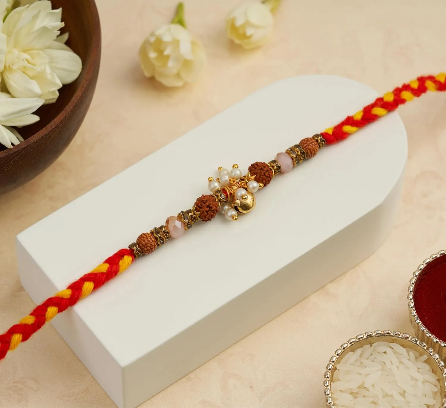 IndoTribe, Rakhi For Brother with Gift Set - Set of 5, Rakhi For Brother with Card, Roli Chawal | Rakhi for Brother and Bhabhi | Rakhi Hamper For Brother | Bhaiya Bhabhi Rakhi | Raksha Bandhan Rakhi
