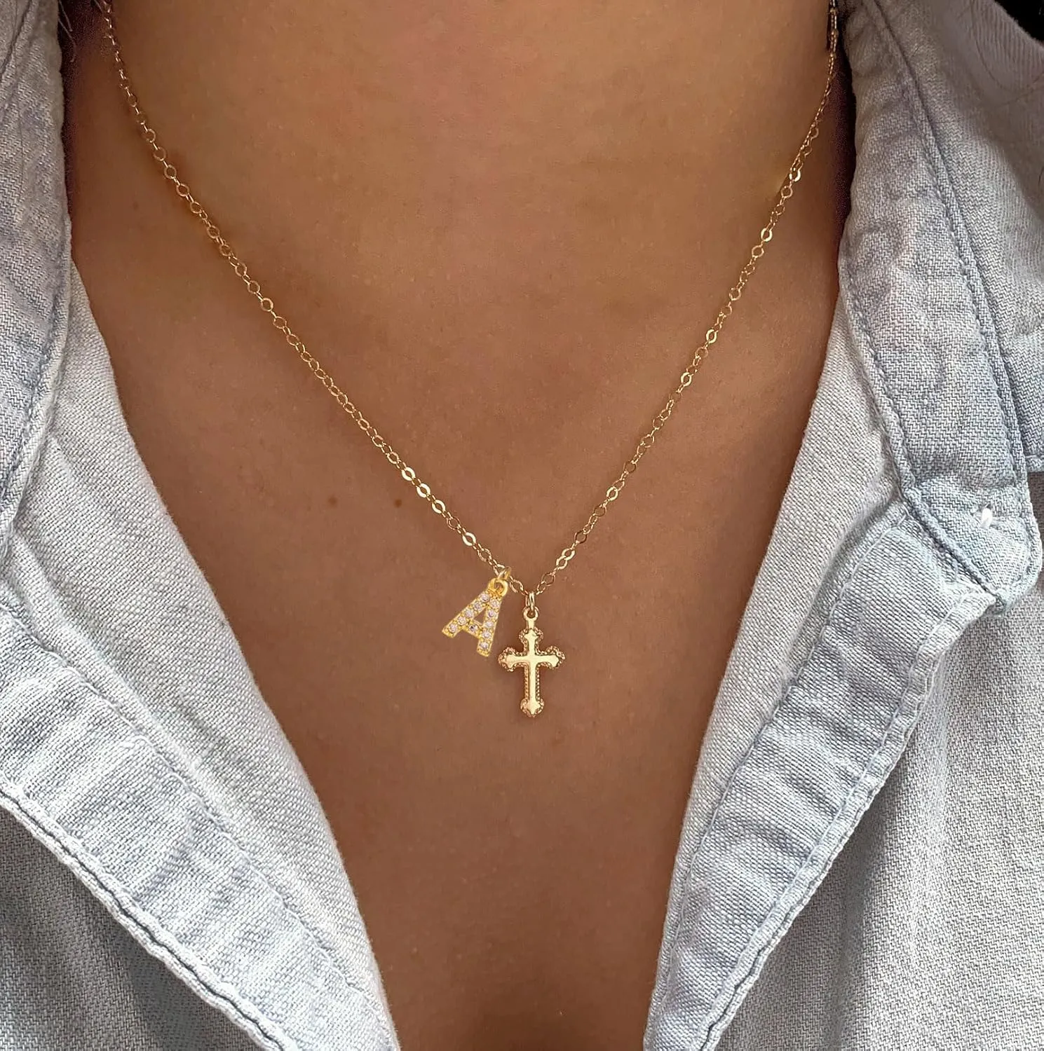 Initial Cross Necklace for Women,Stainless Steel Cross Necklaces, Baptism/First Communion Gifts, Christian Gifts for Women Teens