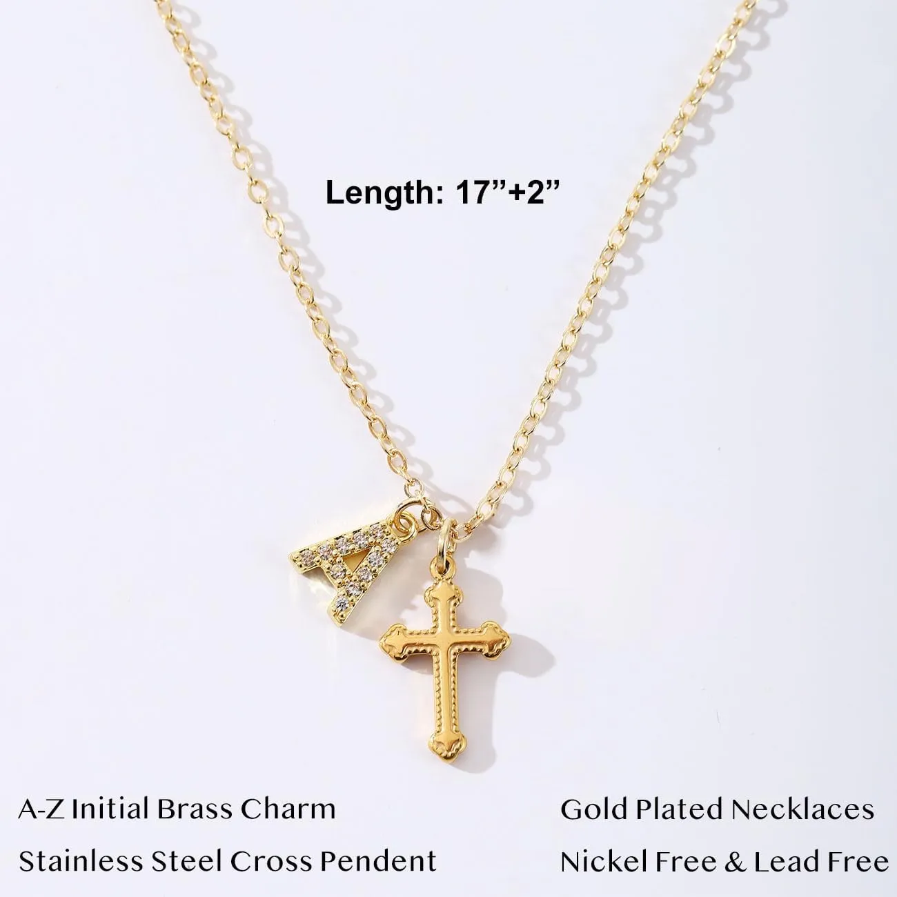 Initial Cross Necklace for Women,Stainless Steel Cross Necklaces, Baptism/First Communion Gifts, Christian Gifts for Women Teens