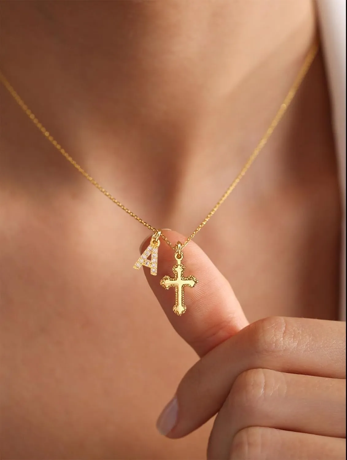 Initial Cross Necklace for Women,Stainless Steel Cross Necklaces, Baptism/First Communion Gifts, Christian Gifts for Women Teens