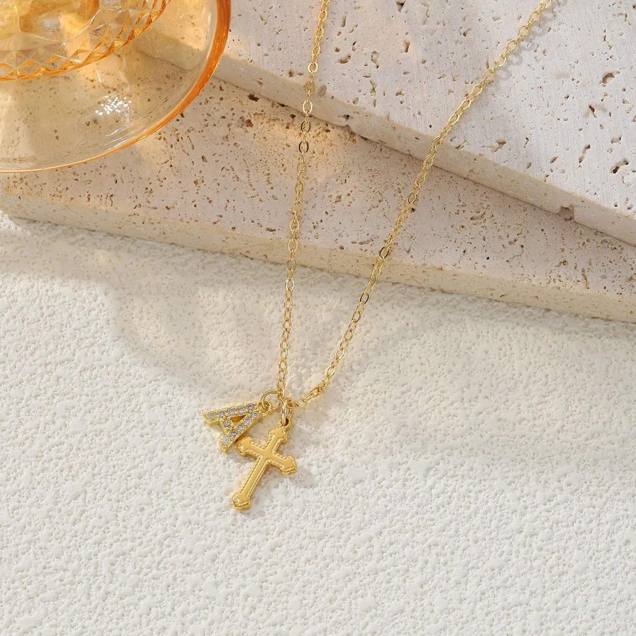 Initial Cross Necklace for Women,Stainless Steel Cross Necklaces, Baptism/First Communion Gifts, Christian Gifts for Women Teens