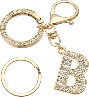 Initial Letter A-Z Keychains Women Crystal Alphabet Keychain with Keyring Rhinestone Spring O Ring for Purse Handbag