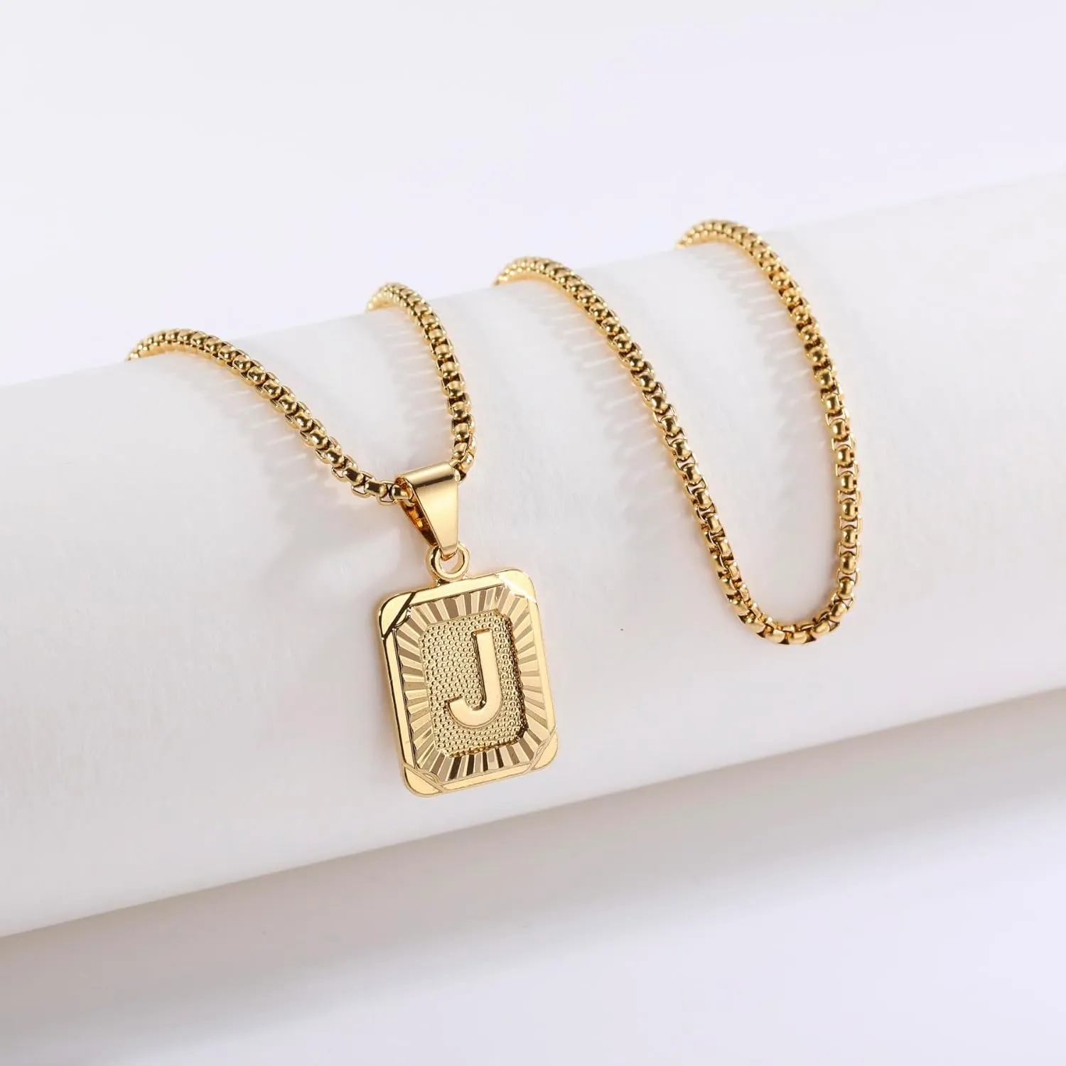 Initial Letter Pendant Necklace for Men Women Square Pendant Capital Monogram Necklace Gold Plated A-Z Letter Pendant Necklace 22-inch Gold Initial Necklace
