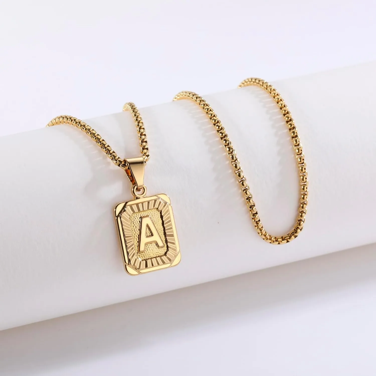 Initial Letter Pendant Necklace for Men Women Square Pendant Capital Monogram Necklace Gold Plated A-Z Letter Pendant Necklace 22-inch Gold Initial Necklace