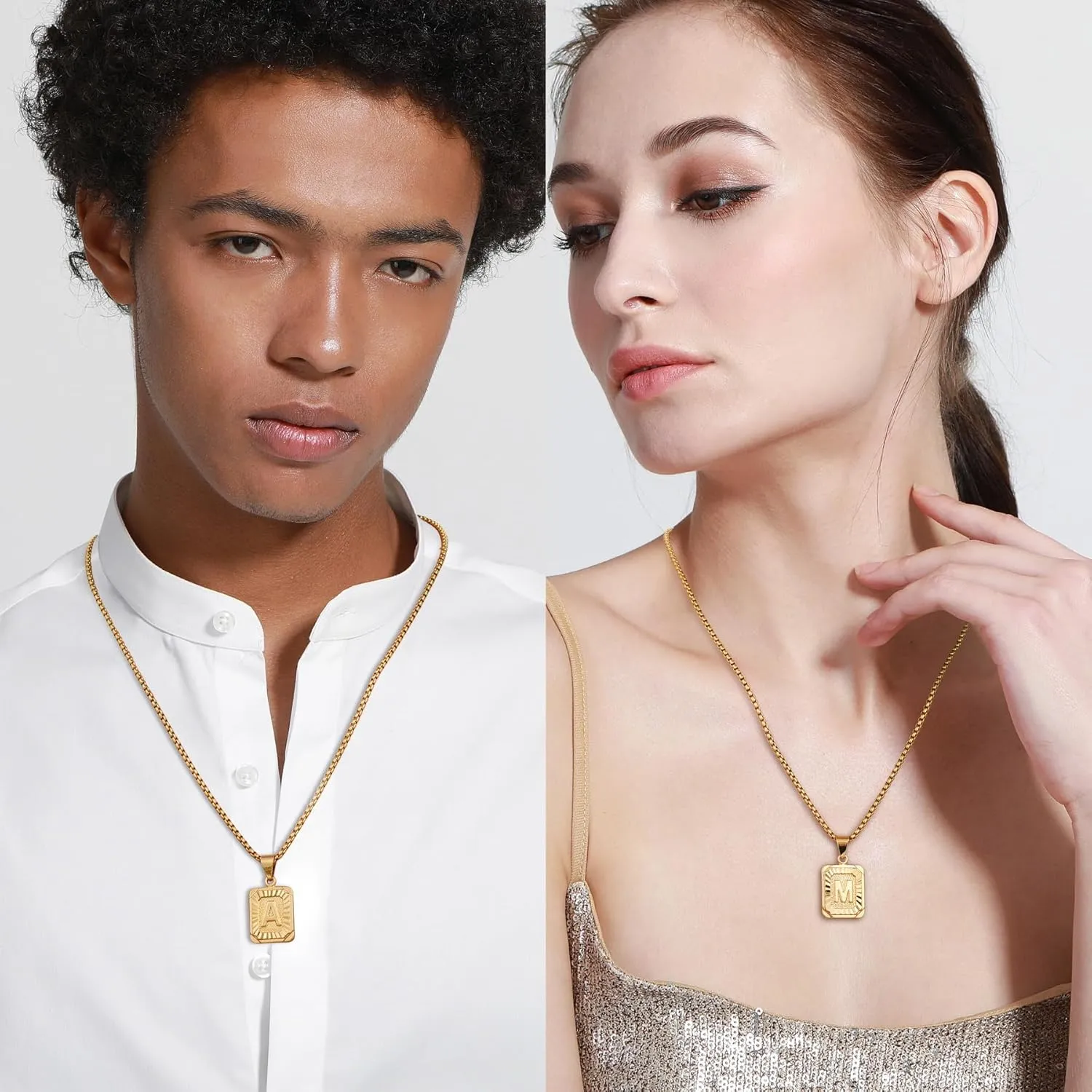 Initial Letter Pendant Necklace for Men Women Square Pendant Capital Monogram Necklace Gold Plated A-Z Letter Pendant Necklace 22-inch Gold Initial Necklace