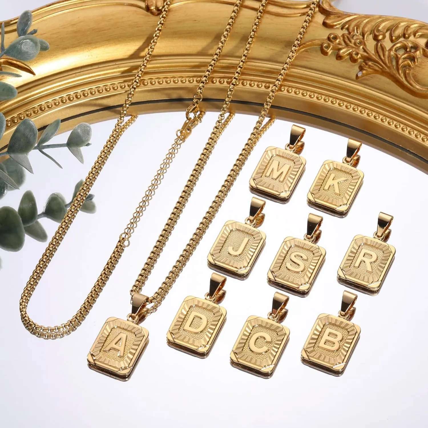 Initial Letter Pendant Necklace for Men Women Square Pendant Capital Monogram Necklace Gold Plated A-Z Letter Pendant Necklace 22-inch Gold Initial Necklace