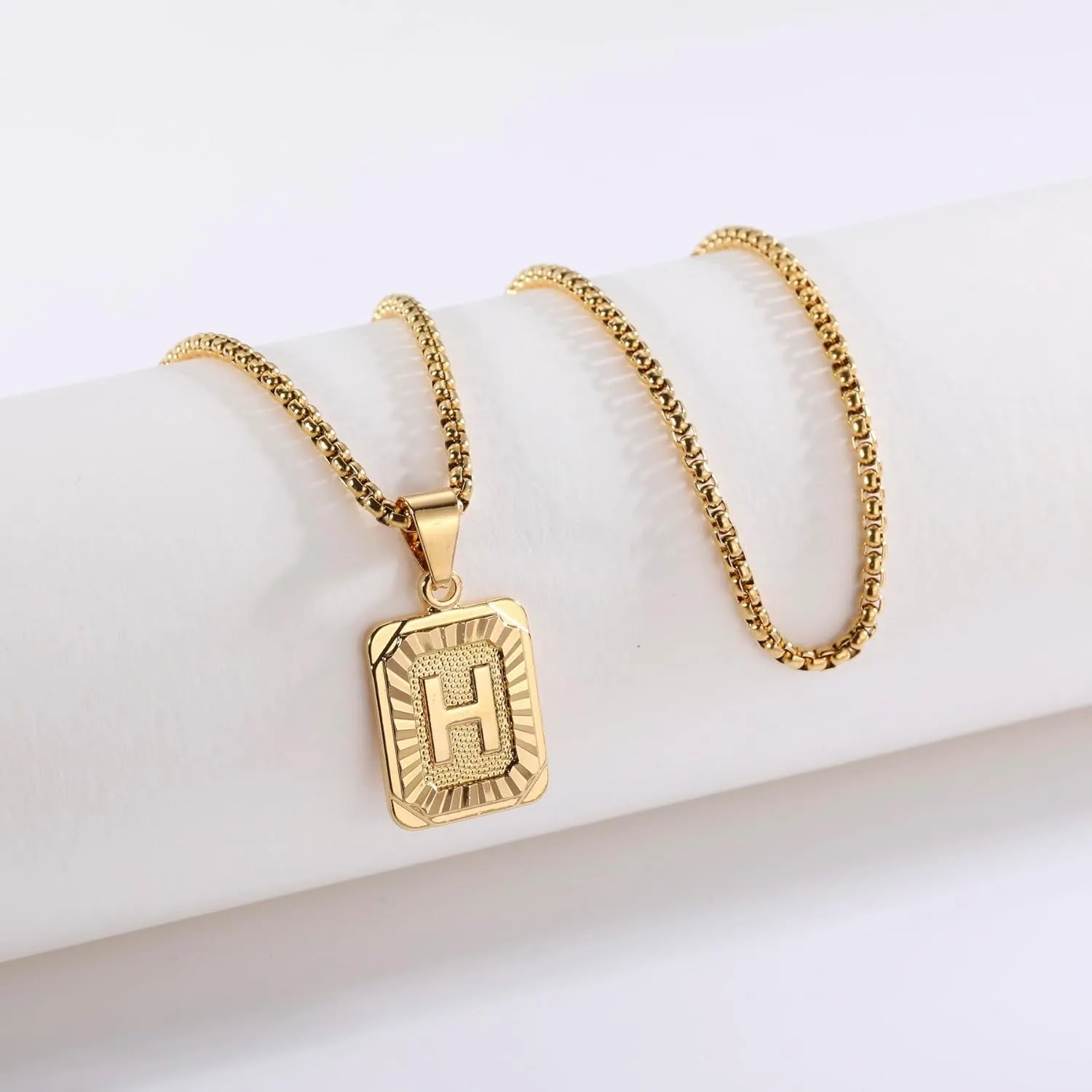Initial Letter Pendant Necklace for Men Women Square Pendant Capital Monogram Necklace Gold Plated A-Z Letter Pendant Necklace 22-inch Gold Initial Necklace