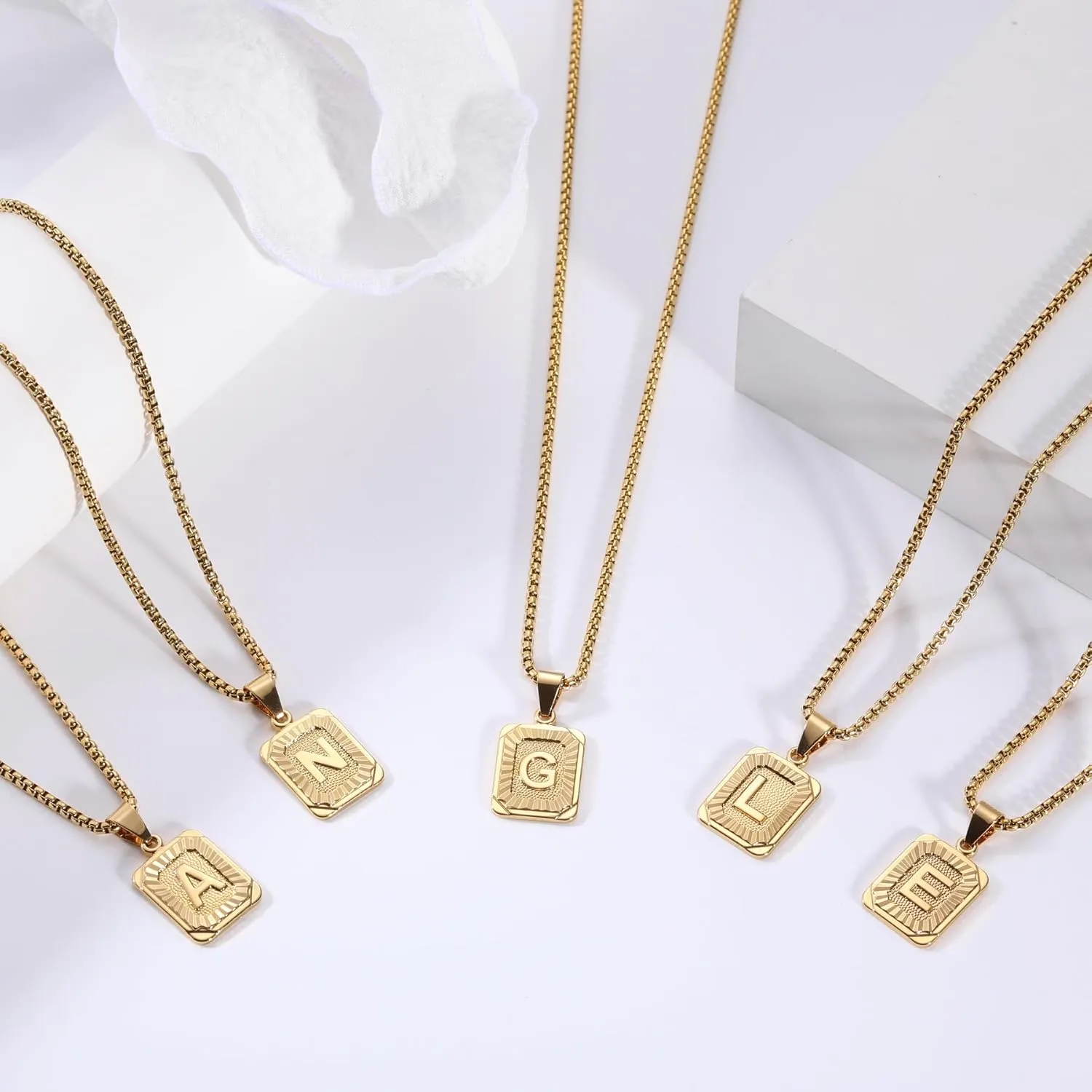 Initial Letter Pendant Necklace for Men Women Square Pendant Capital Monogram Necklace Gold Plated A-Z Letter Pendant Necklace 22-inch Gold Initial Necklace