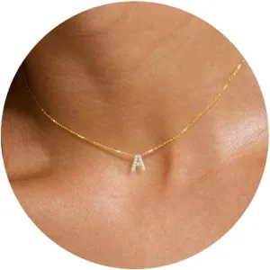 Initial Necklaces for Women Dainty Gold CZ Letter Necklace 14K Gold Plated Trendy Simple Cute Gold Choker Necklace Personalized Name A-Z Capital Necklace Jewelry Gifts for Women