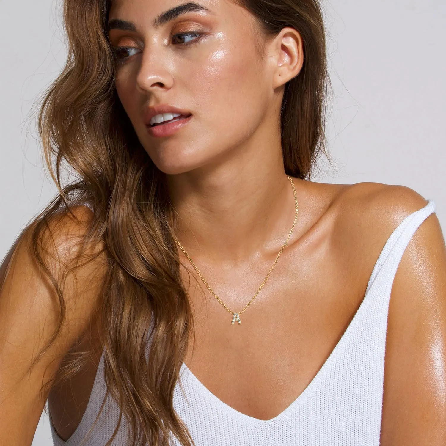 Initial Necklaces for Women Dainty Gold CZ Letter Necklace 14K Gold Plated Trendy Simple Cute Gold Choker Necklace Personalized Name A-Z Capital Necklace Jewelry Gifts for Women