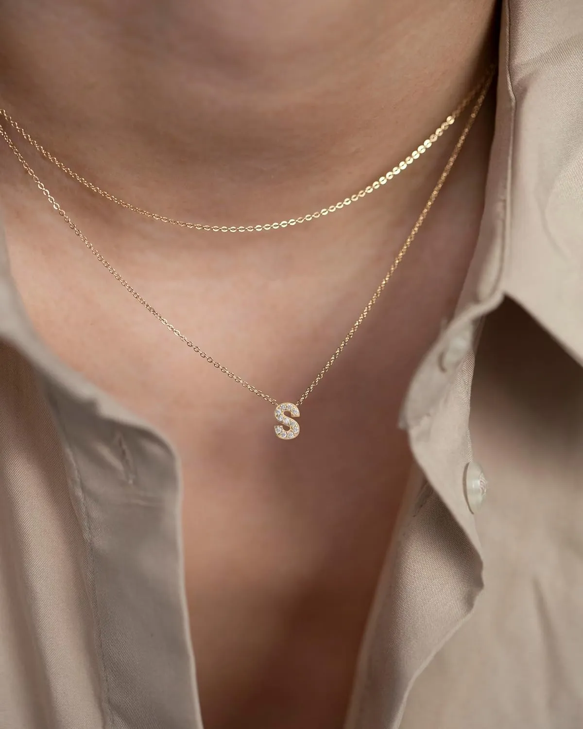 Initial Necklaces for Women Dainty Gold CZ Letter Necklace 14K Gold Plated Trendy Simple Cute Gold Choker Necklace Personalized Name A-Z Capital Necklace Jewelry Gifts for Women