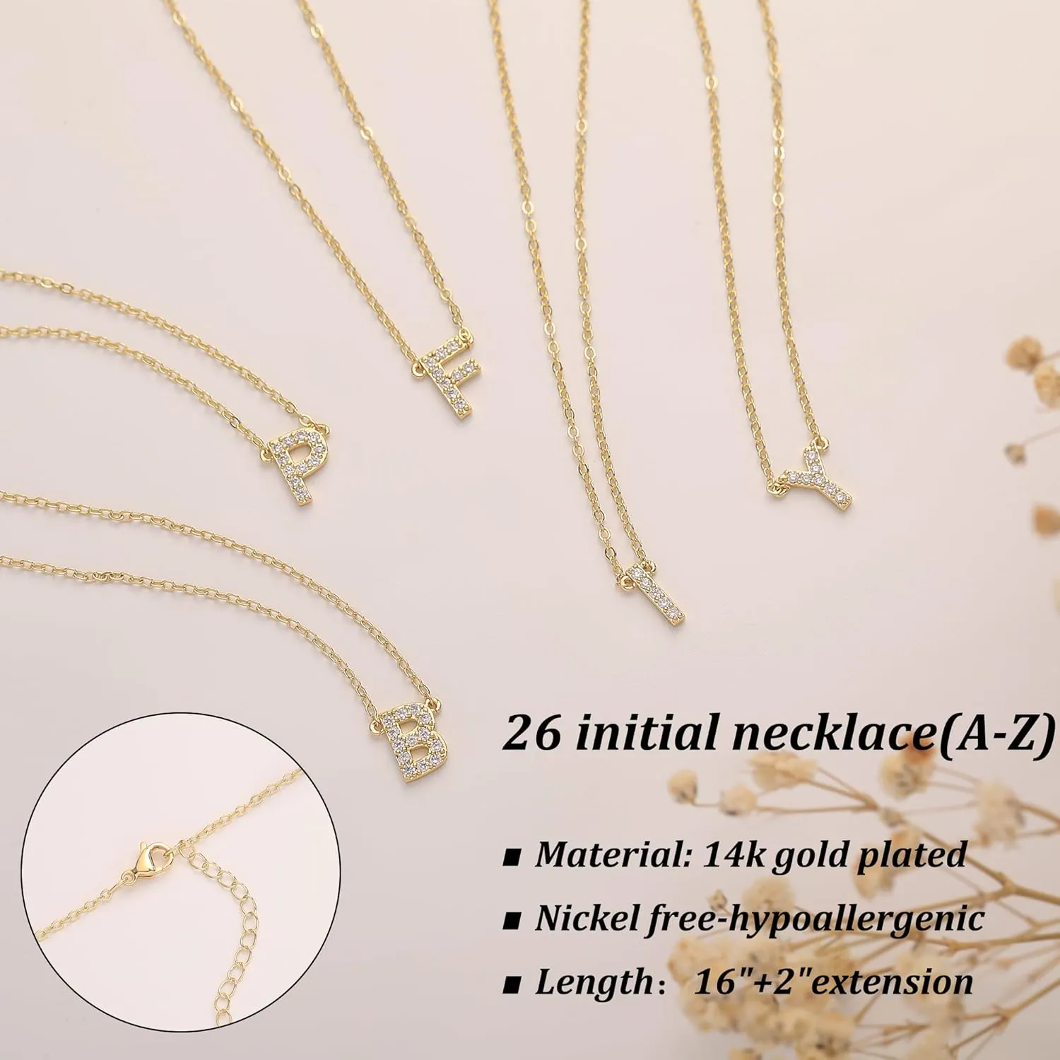 Initial Necklaces for Women Dainty Gold CZ Letter Necklace 14K Gold Plated Trendy Simple Cute Gold Choker Necklace Personalized Name A-Z Capital Necklace Jewelry Gifts for Women