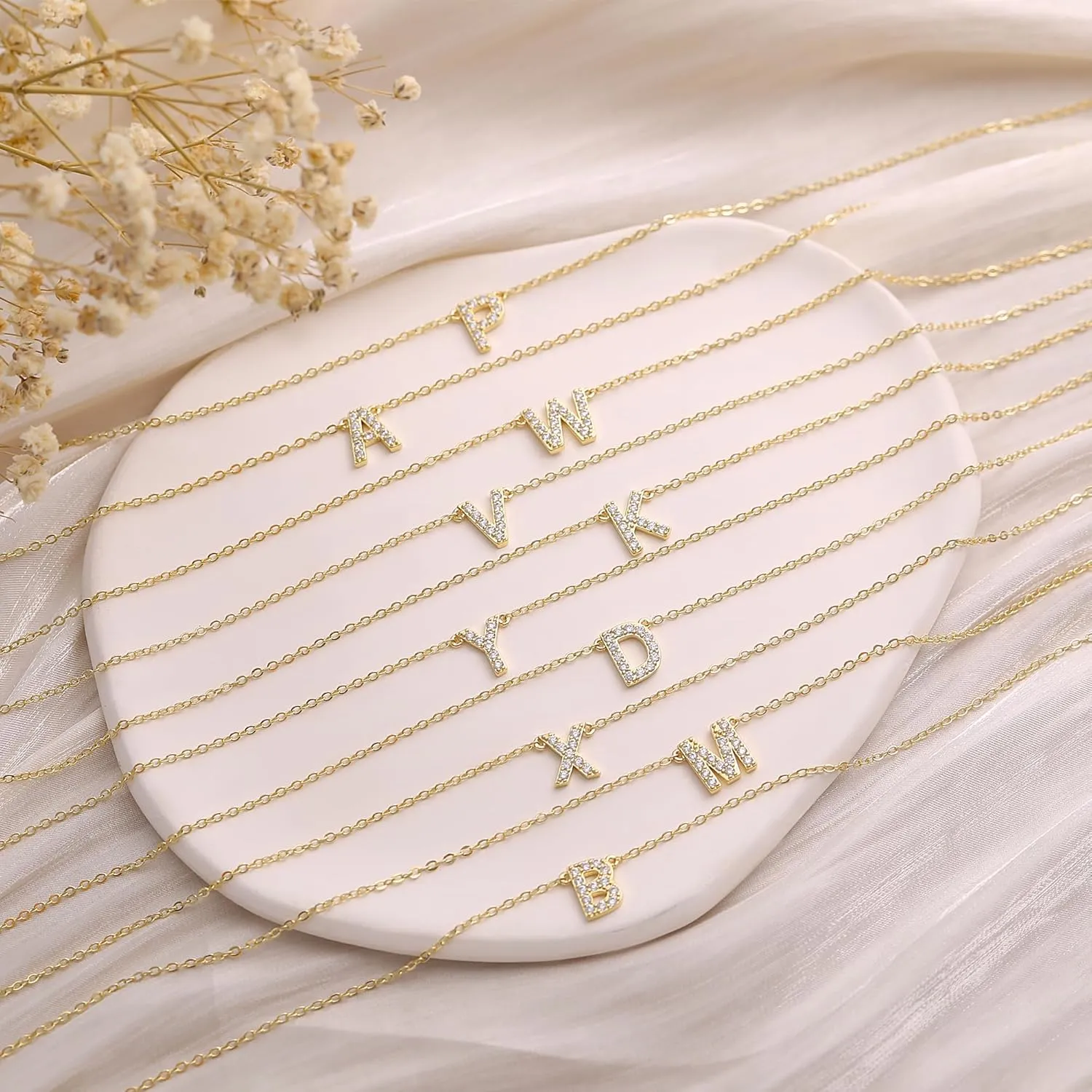 Initial Necklaces for Women Dainty Gold CZ Letter Necklace 14K Gold Plated Trendy Simple Cute Gold Choker Necklace Personalized Name A-Z Capital Necklace Jewelry Gifts for Women