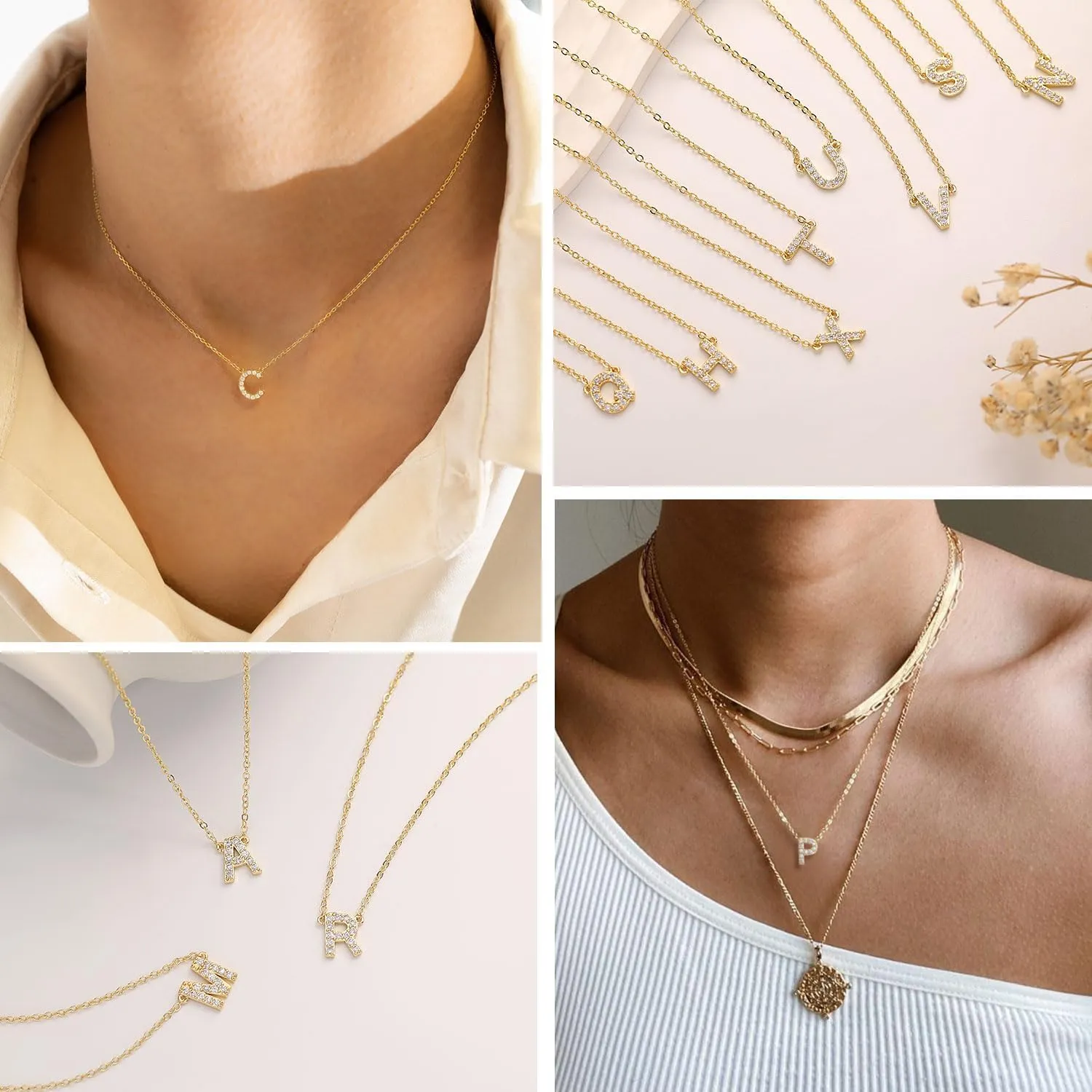 Initial Necklaces for Women Dainty Gold CZ Letter Necklace 14K Gold Plated Trendy Simple Cute Gold Choker Necklace Personalized Name A-Z Capital Necklace Jewelry Gifts for Women