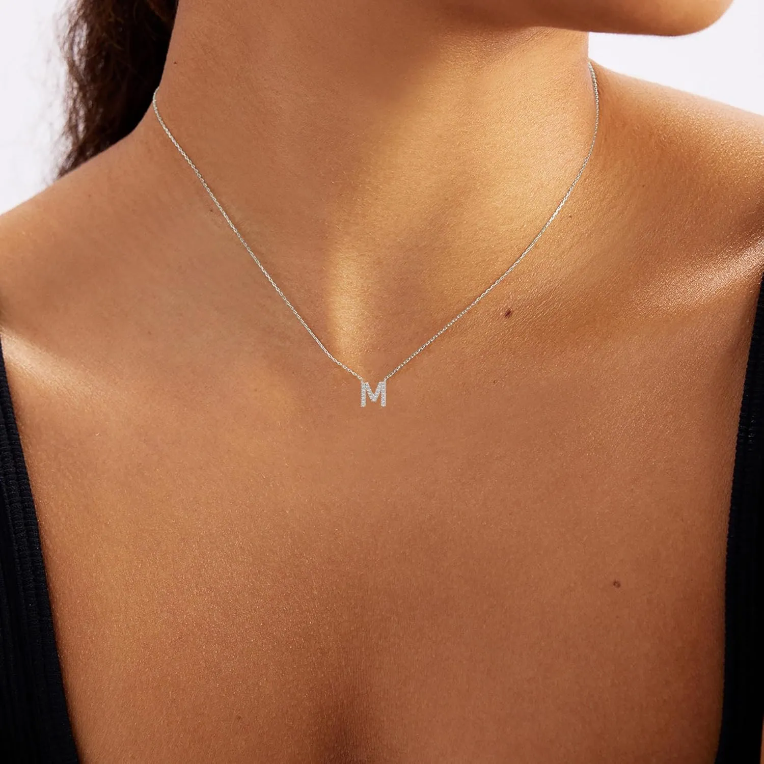 Initial Necklaces for Women, Dainty Silver Letter Necklace Sterling Silver Personalized CZ Initial Necklace Cute Monogram Name Necklace Simple Silver Necklace for Women Trendy Silver Jewelry