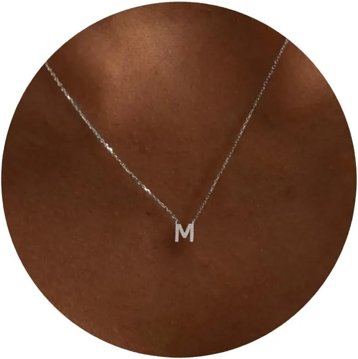 Initial Necklaces for Women, Dainty Silver Letter Necklace Sterling Silver Personalized CZ Initial Necklace Cute Monogram Name Necklace Simple Silver Necklace for Women Trendy Silver Jewelry