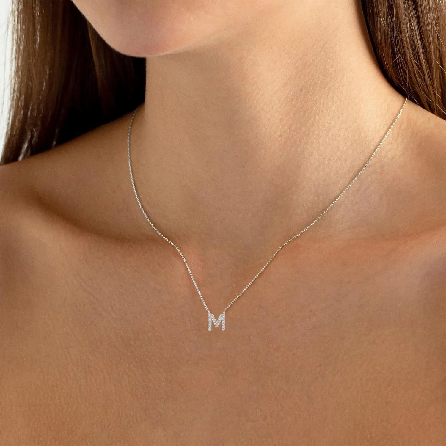 Initial Necklaces for Women, Dainty Silver Letter Necklace Sterling Silver Personalized CZ Initial Necklace Cute Monogram Name Necklace Simple Silver Necklace for Women Trendy Silver Jewelry