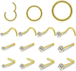 intera Hypoallergenic 20G 18G Nose Rings Stud for Women Men Surgical Steel Nose Piercing Jewelry Gold Silver Rose Gold Nose Earrings