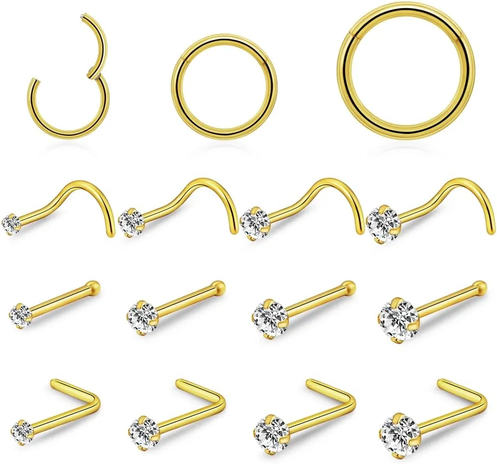 intera Hypoallergenic 20G 18G Nose Rings Stud for Women Men Surgical Steel Nose Piercing Jewelry Gold Silver Rose Gold Nose Earrings