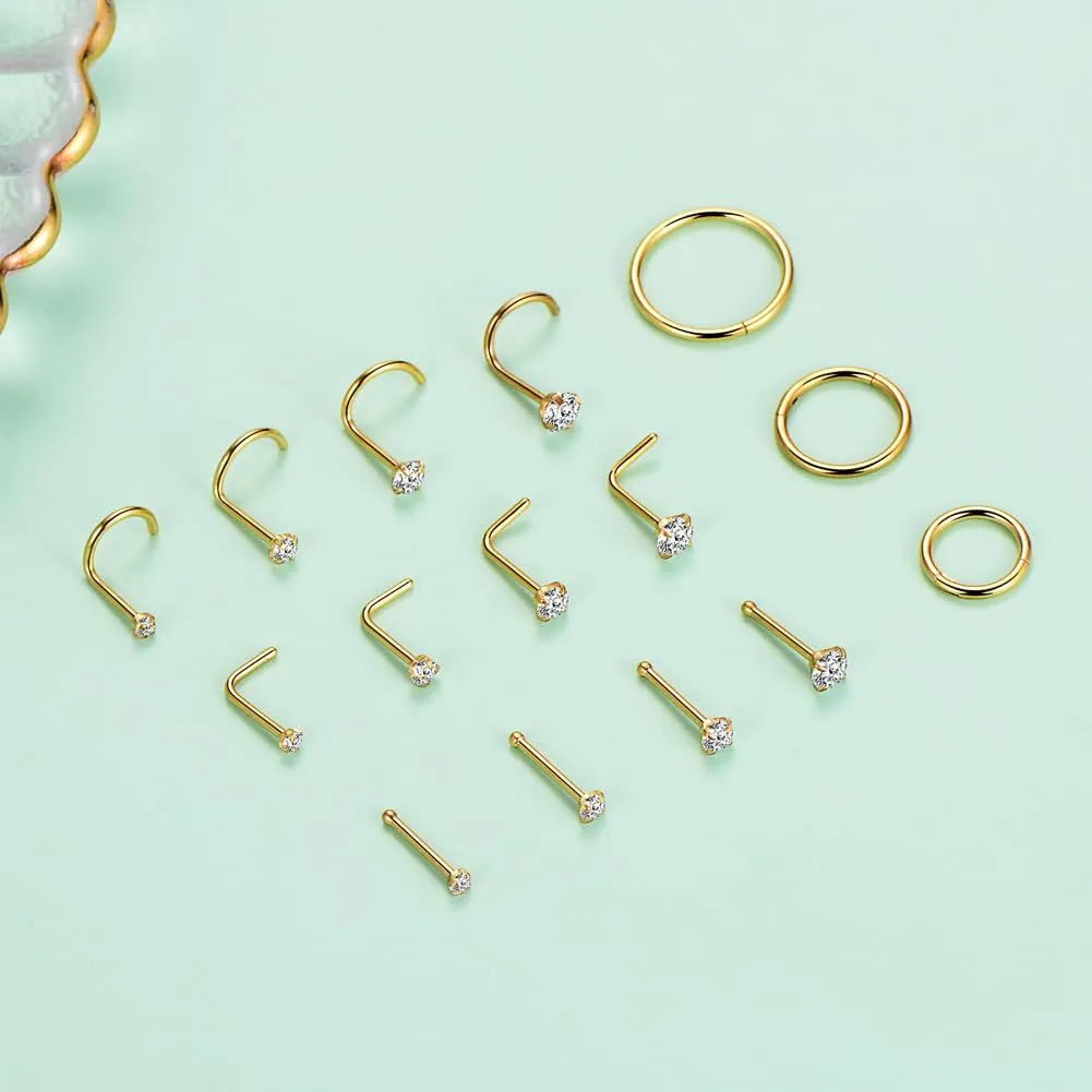 intera Hypoallergenic 20G 18G Nose Rings Stud for Women Men Surgical Steel Nose Piercing Jewelry Gold Silver Rose Gold Nose Earrings