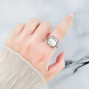 Irregular Pearl Ladies Ring for Woman S925 Baroque Pearl Ring Adjustable Open Fashion Statement Ring Suitable for Woman Daily Birthday Anniversary Wedding Valentine's Day Gift
