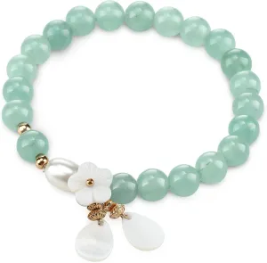 Jade Bracelet for Women Good Luck Floral Jade Beaded Stretch Bracelet Jewelry Gifts for wedding Valentines Day gifts with Jewelry Box