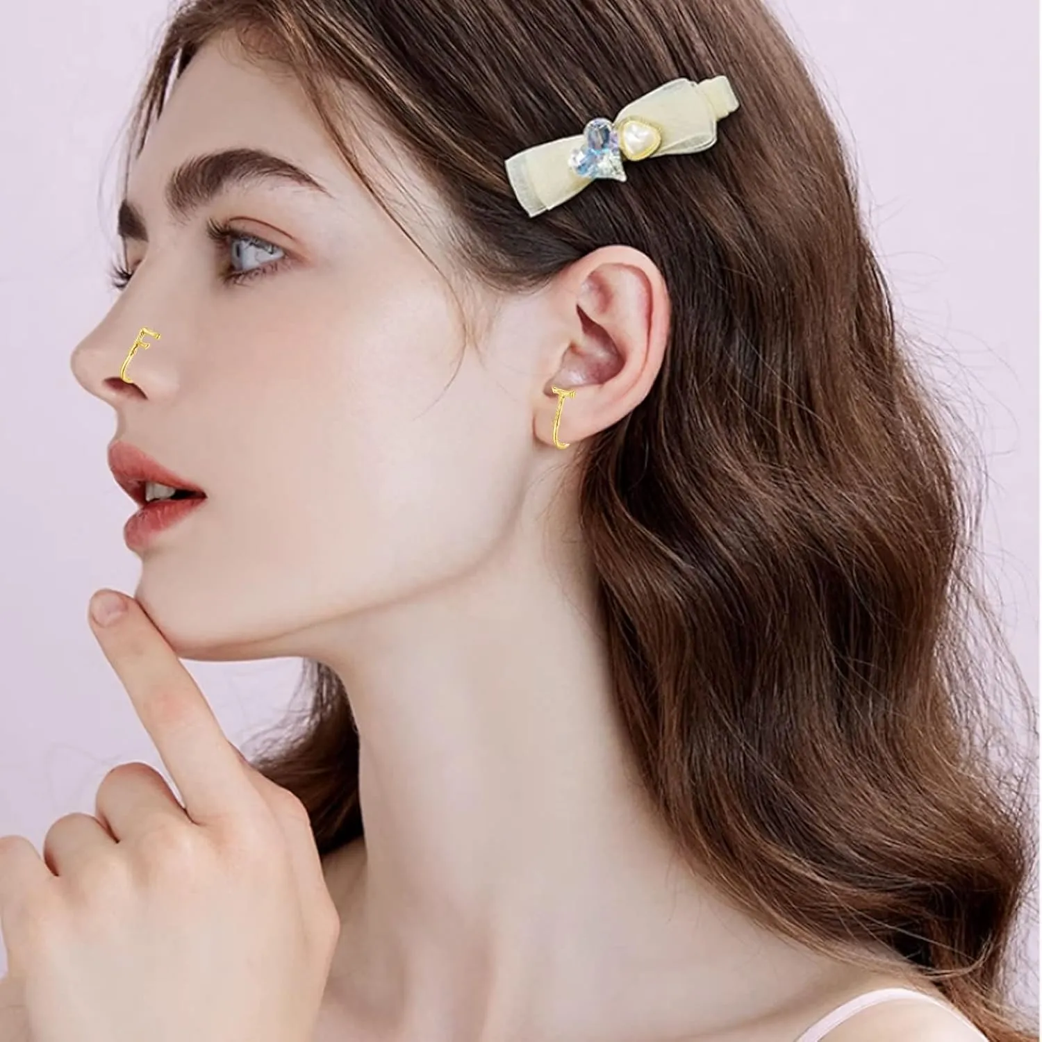 JDXN 14K 26PCS Letter Fake Nose Rings Set Ear Clips Non Piercing Earrings Inlaid CZ Non Piercing Jewelry Fake Nose Ring No Pierced Body Jewelry Set for Women Men
