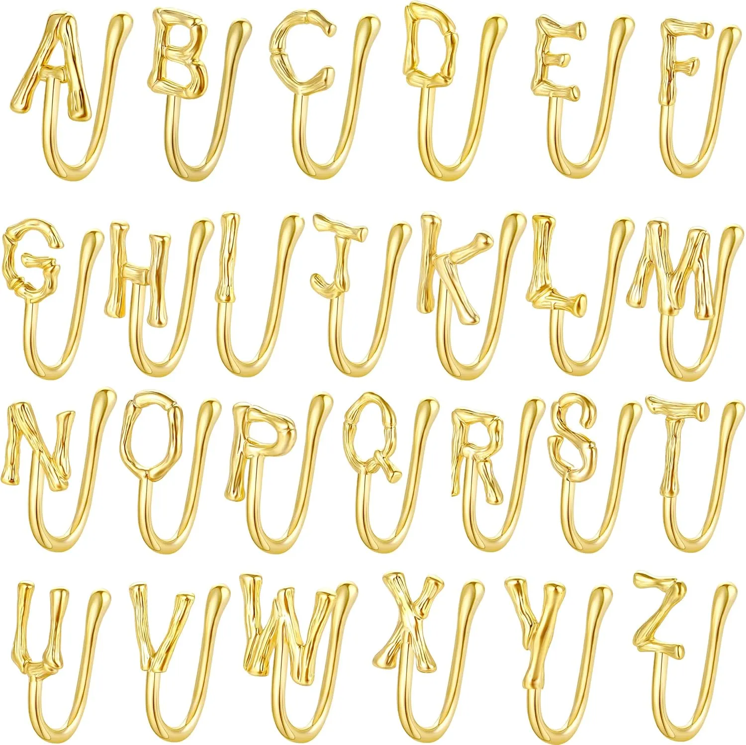 JDXN 14K 26PCS Letter Fake Nose Rings Set Ear Clips Non Piercing Earrings Inlaid CZ Non Piercing Jewelry Fake Nose Ring No Pierced Body Jewelry Set for Women Men
