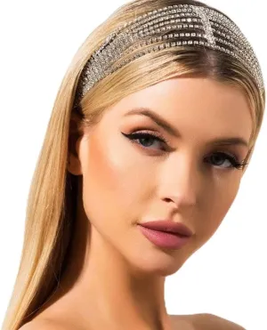 Jeairts Rhinestone Head Chain Forehead Bridal Headband Elastic Crystal Hair Band Halloween Prom Hair Jewelry for Women