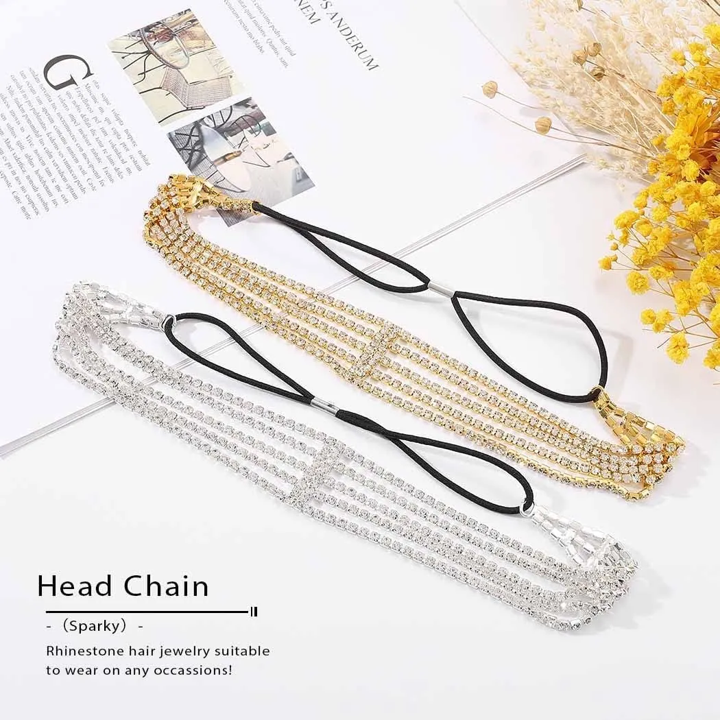 Jeairts Rhinestone Head Chain Forehead Bridal Headband Elastic Crystal Hair Band Halloween Prom Hair Jewelry for Women