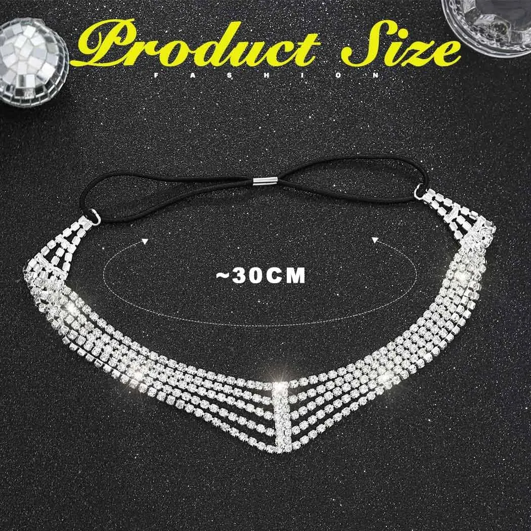 Jeairts Rhinestone Head Chain Forehead Bridal Headband Elastic Crystal Hair Band Halloween Prom Hair Jewelry for Women