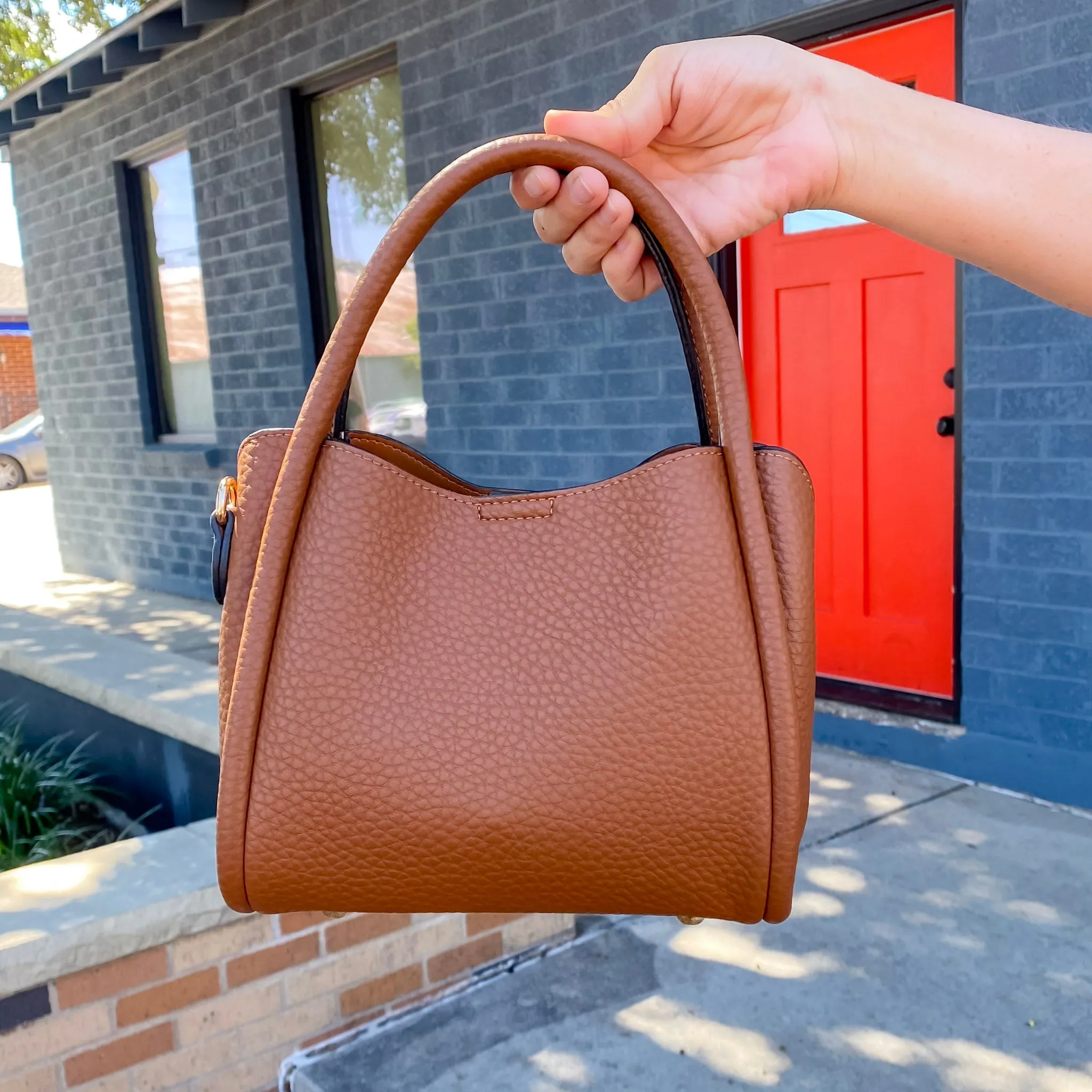 Jen & Co Ruby 3 Compartment Satchel with Dual Handles - Brown