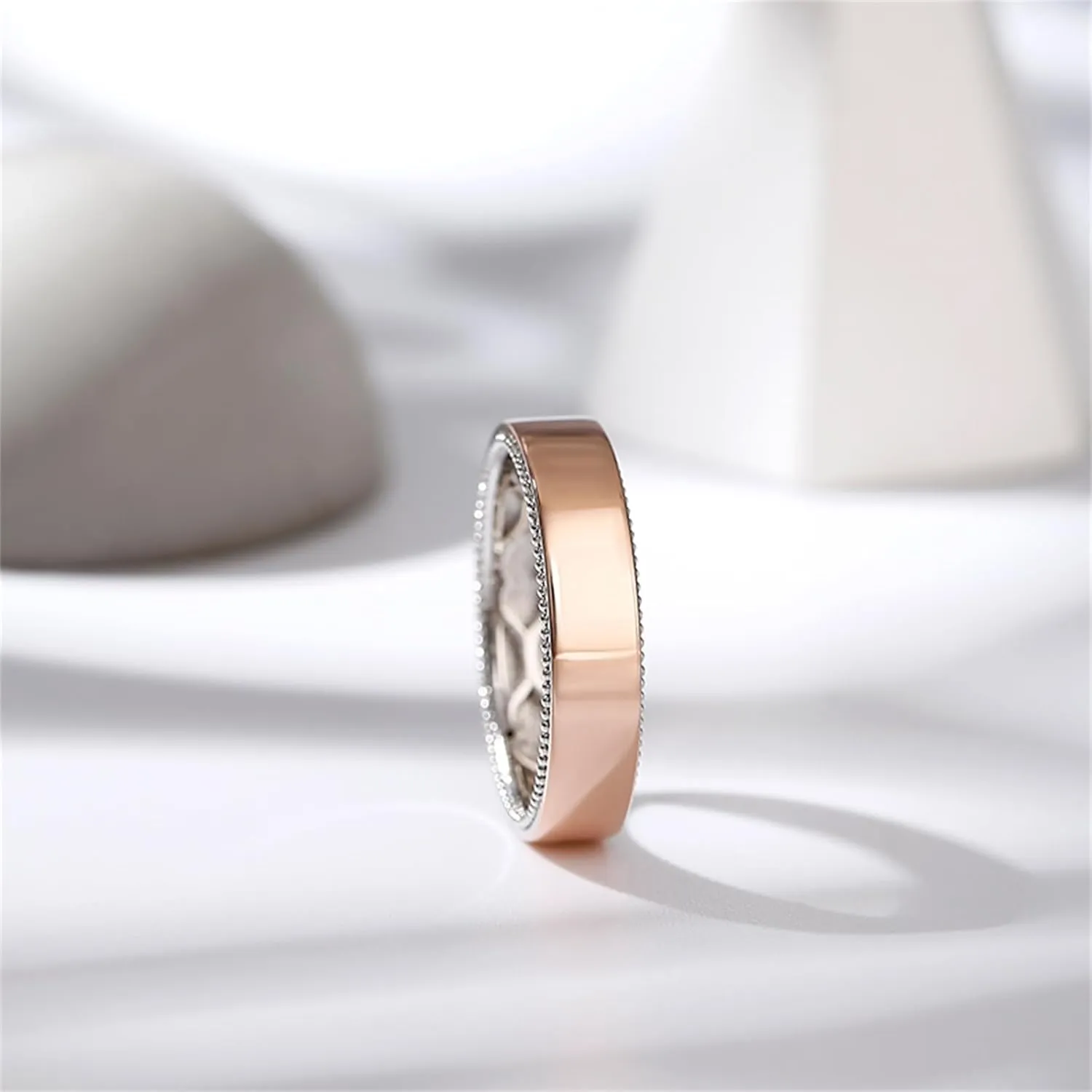 Jeulia Floral Ring Band Sterling Silver Two Tone Leaf Carved Vintage Unique Hollow Flower Rose Gold Jewelry Engagement Wedding Bridal Sets Stackable Anniversary Promise with Gift Box